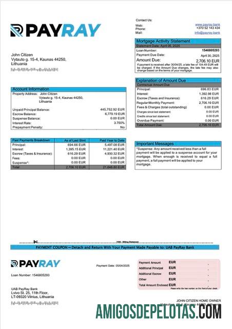 em branco Lituânia UAB PayRay Bank Declaração de hipoteca Word e modelo PDF